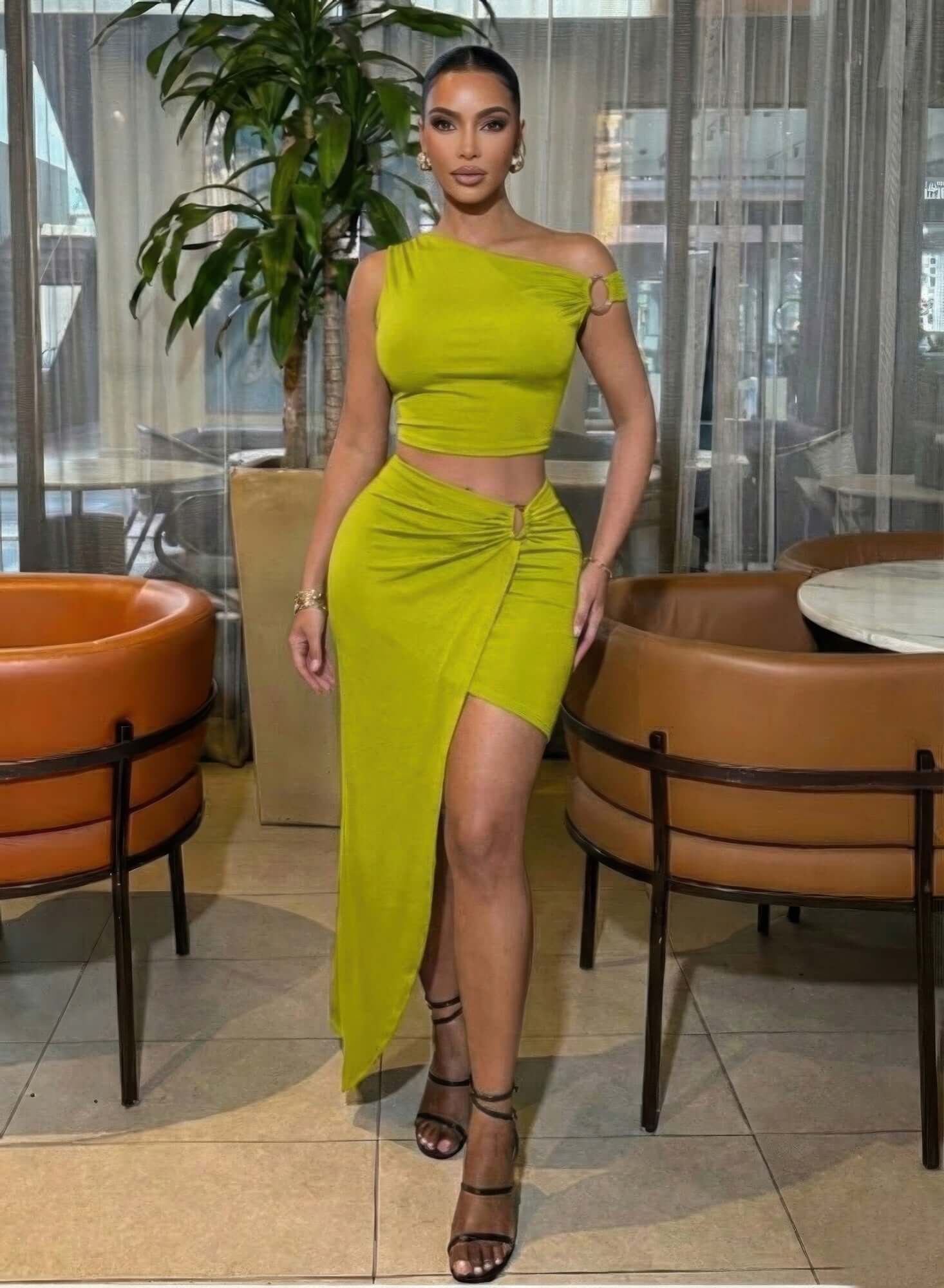 One Shoulder Crop Top & Maxi Skirt Set
