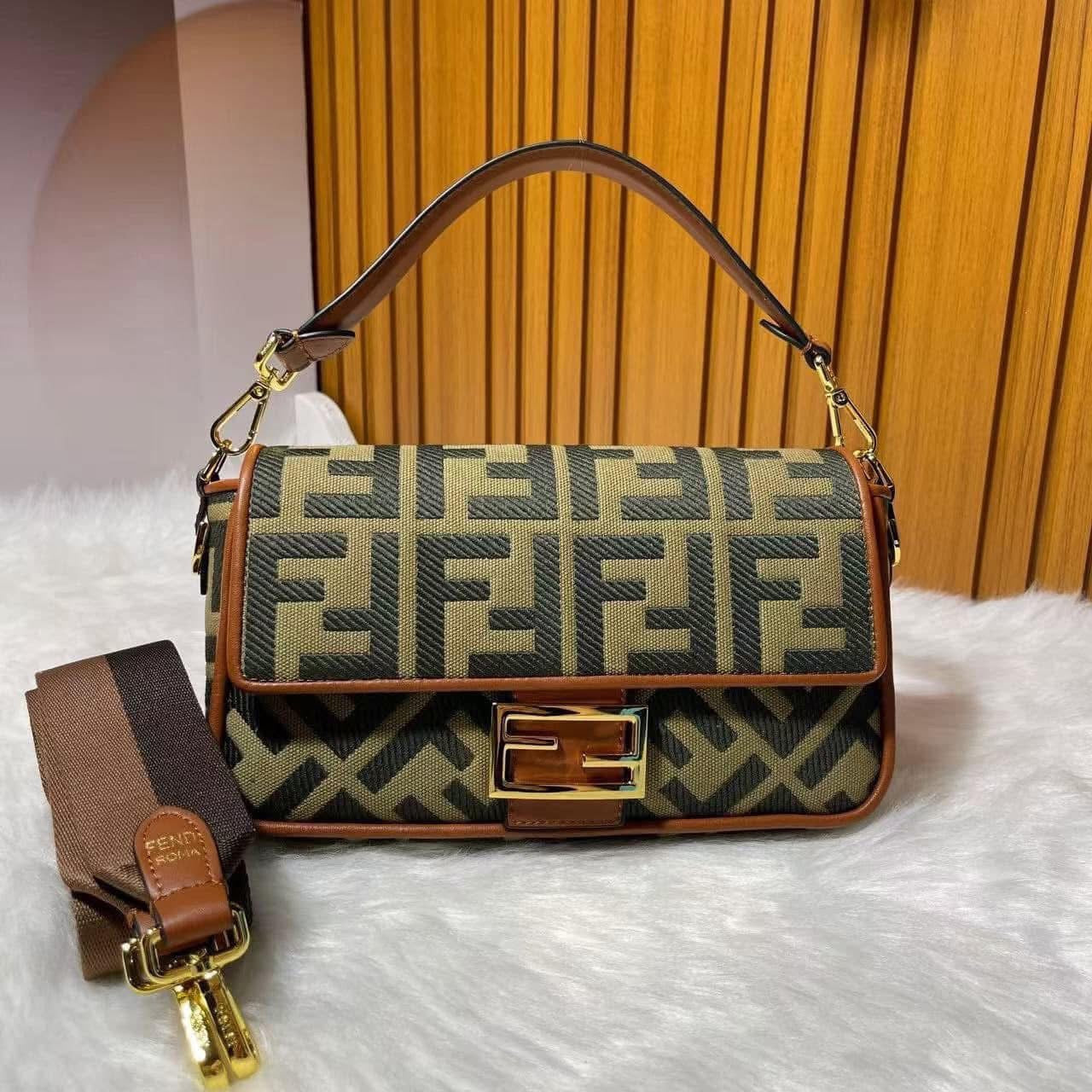 Roma Geometric Embroidered Flap Bag | Convertible Canvas Shoulder Handbag