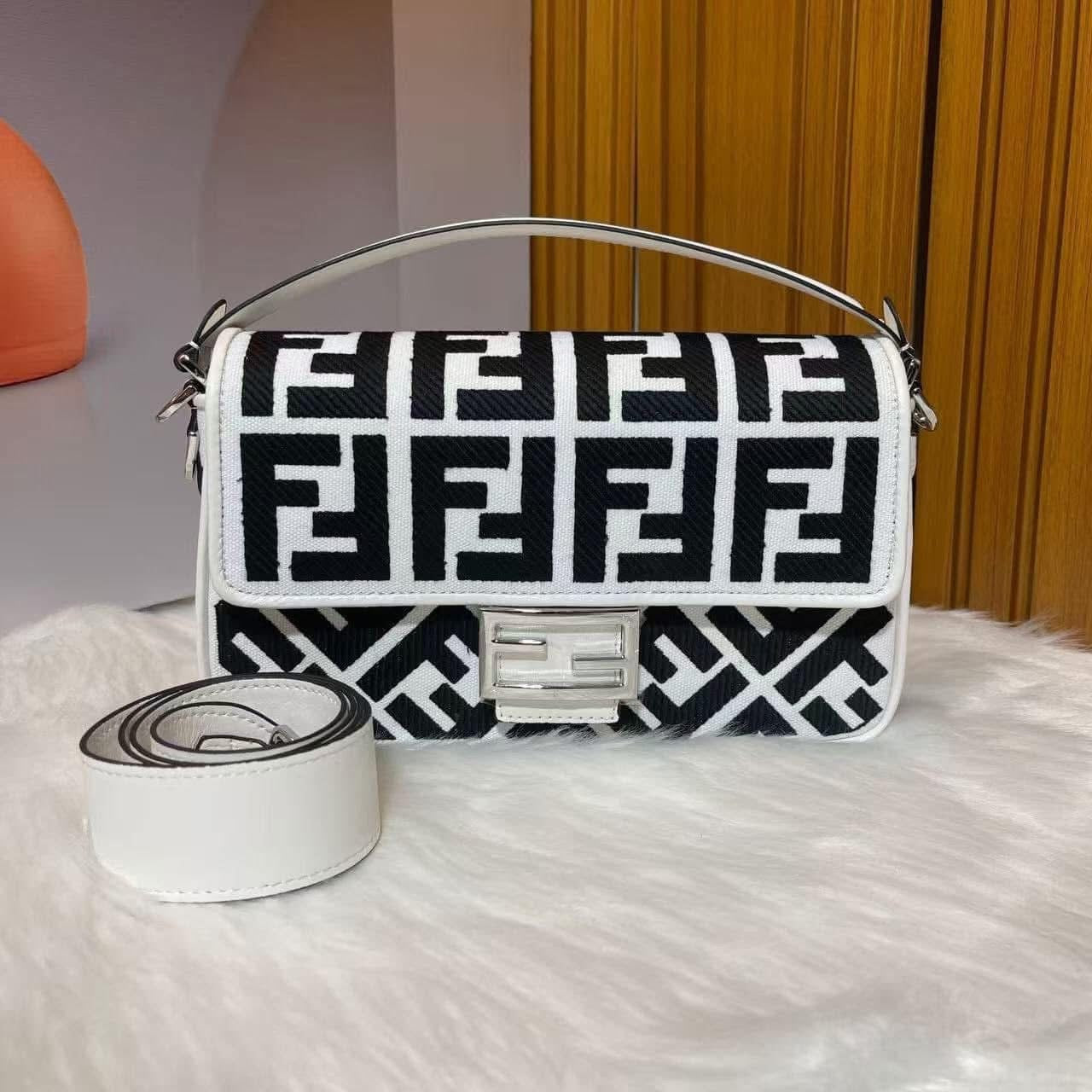 Roma Geometric Embroidered Flap Bag | Convertible Canvas Shoulder Handbag