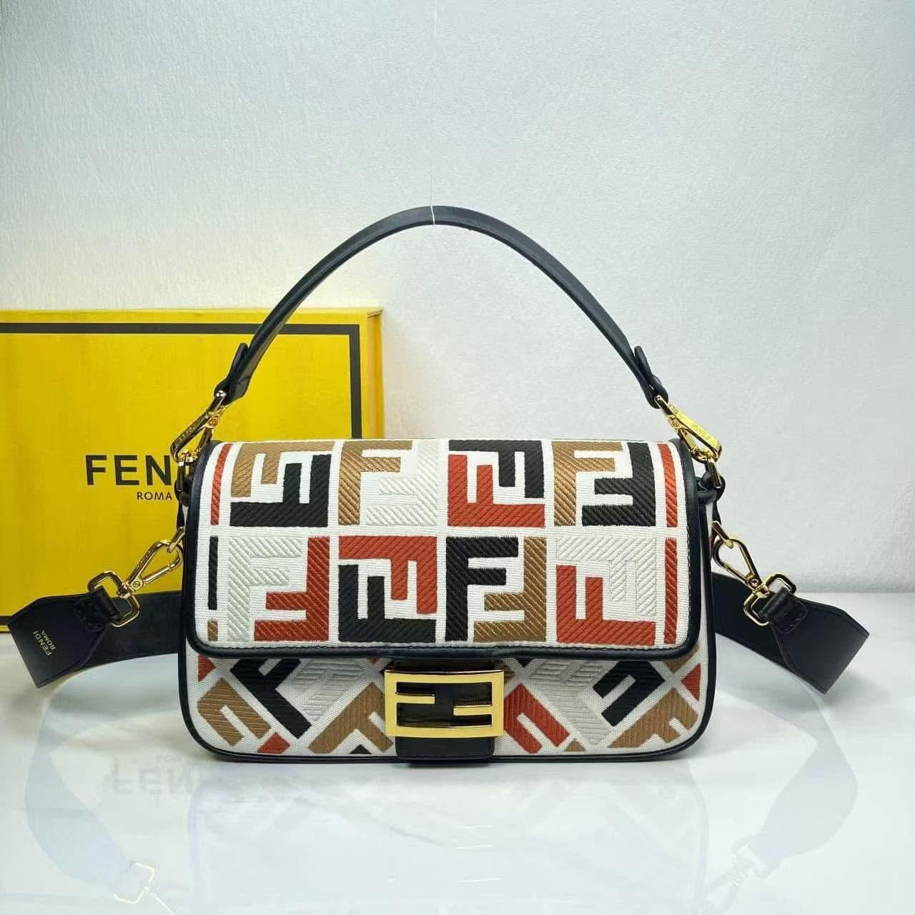 Roma Geometric Embroidered Flap Bag | Convertible Canvas Shoulder Handbag