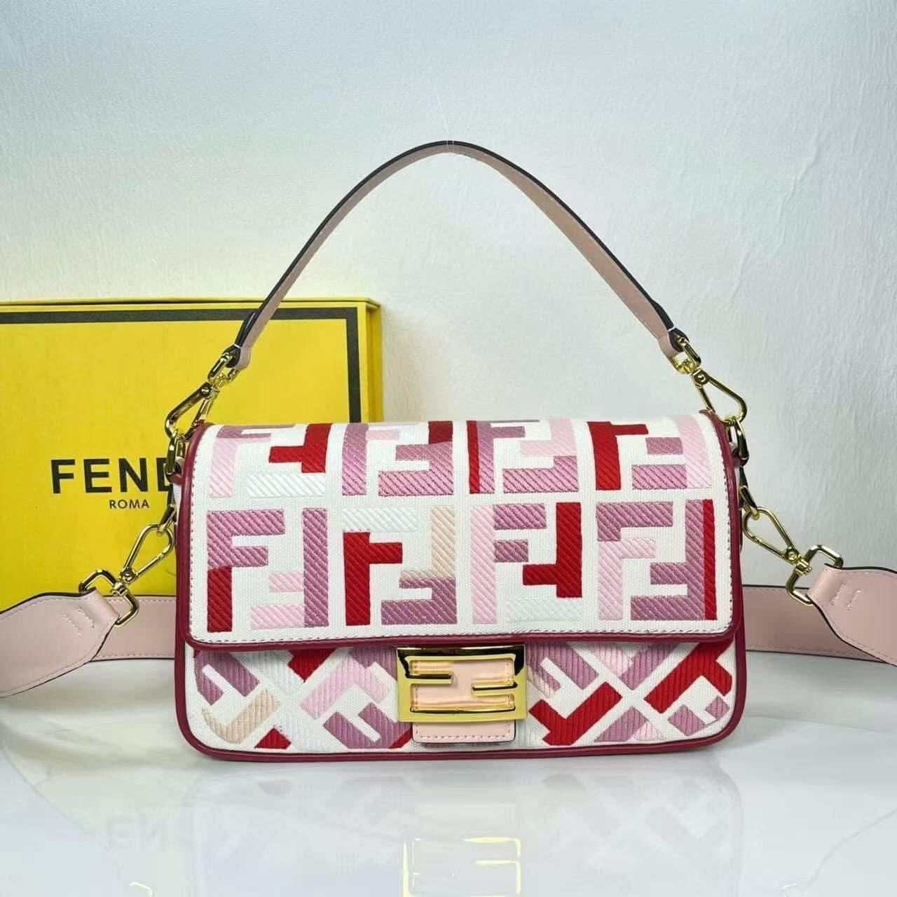 Roma Geometric Embroidered Flap Bag | Convertible Canvas Shoulder Handbag