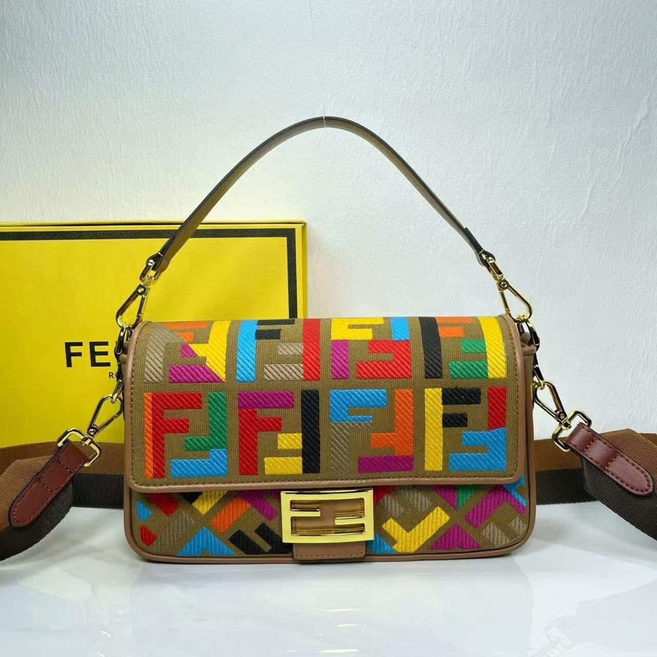 Roma Geometric Embroidered Flap Bag | Convertible Canvas Shoulder Handbag