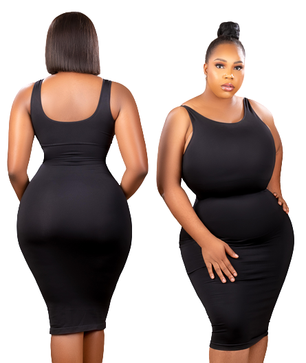 Shapewear Bodycon Dress – Tummy Control Snatch Dress – Seamless Sculpting Midi Dress (Black)